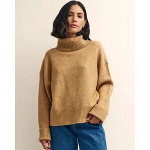 J. Crew Turtle Neck Merina Wool Alpaca Blend Soft Sweater Tan Brown Size S